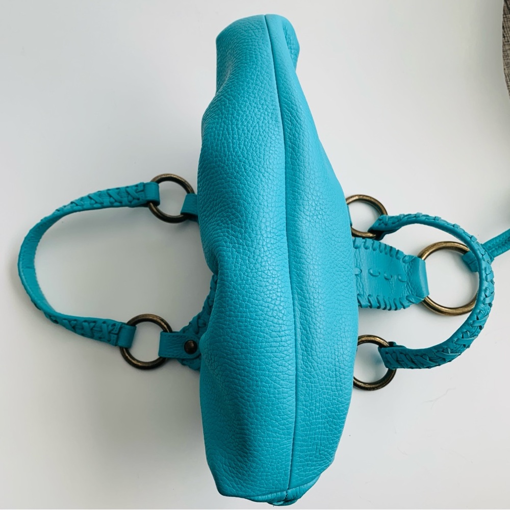 ISABELLA FIORE Turquoise Blue Leather Whip Stitch Shoulder Hobo Bag Purse - Picture 11 of 16